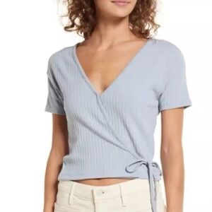 Madewell Ribbed Wrap Crop Top — Light Blue